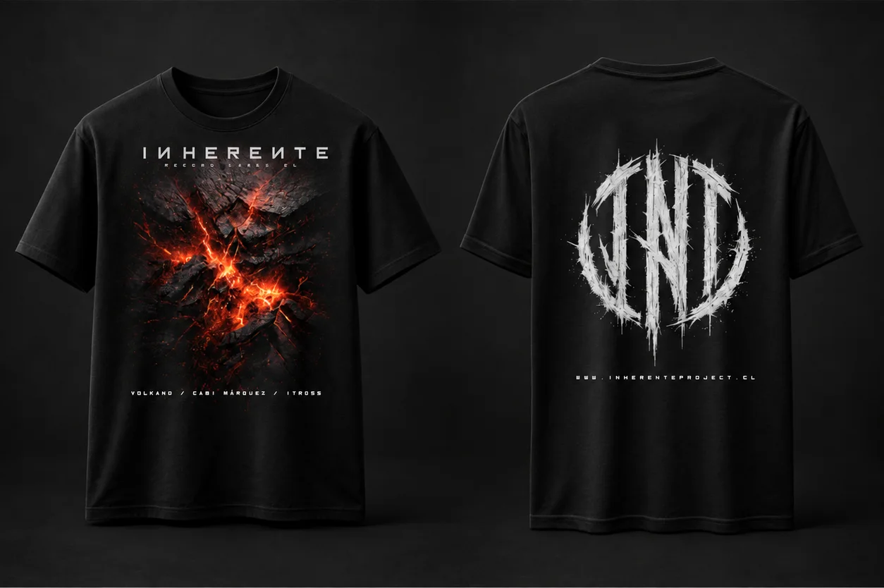 Diseño 2026 de polera Inherente Project Records, vista frontal y posterior